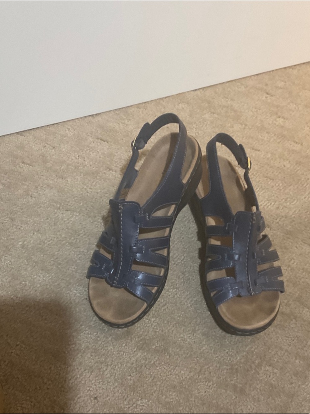 Clarks Navy Leather Multi-Strap Slingback Sandals